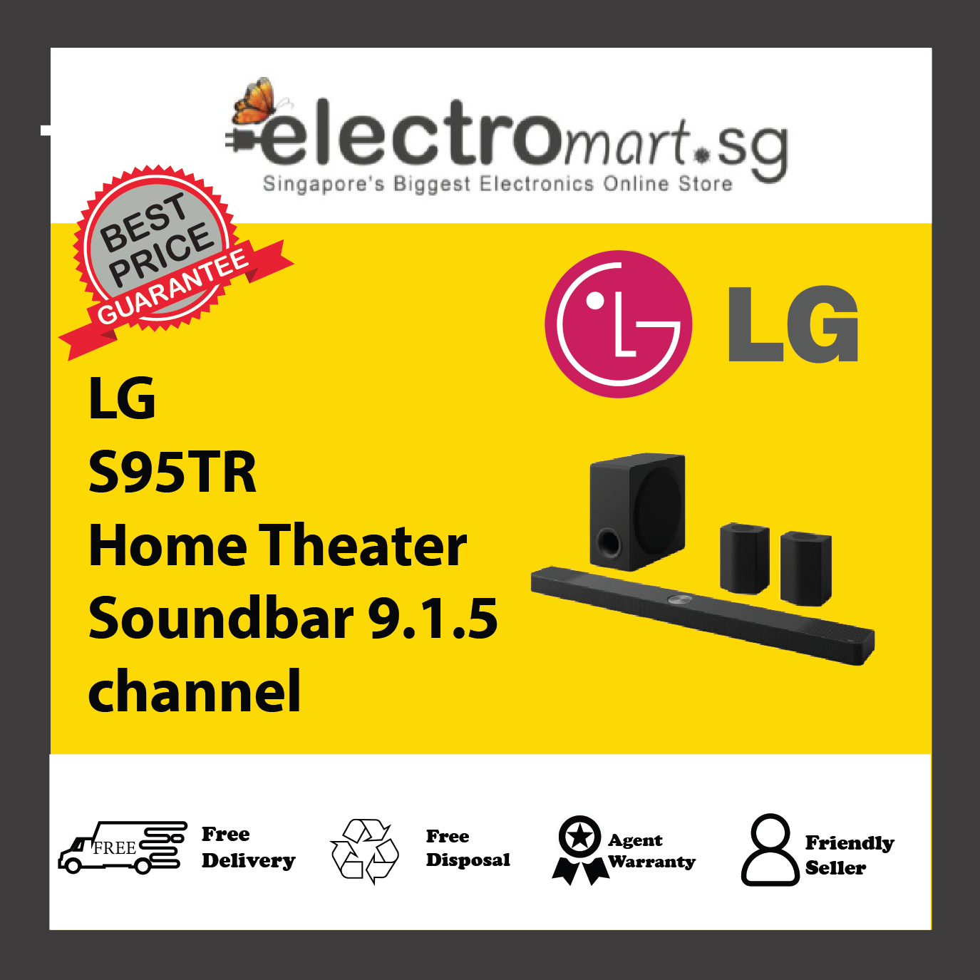 LG S95TR Home Theater Soundbar with Surround Sound and Rear Speakers 9.1.5 channel