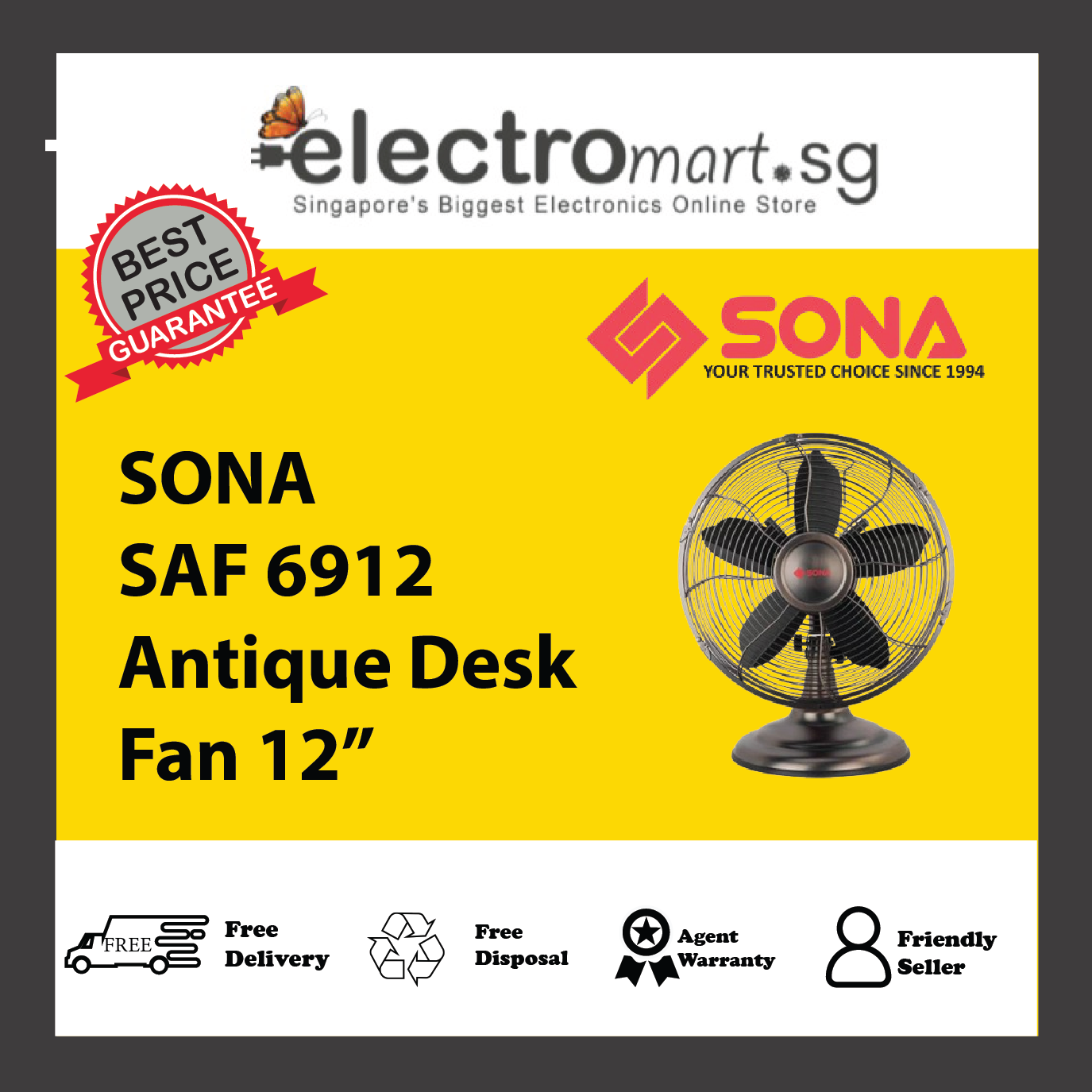 SONA SAF 6912 Antique Desk Fan 12"