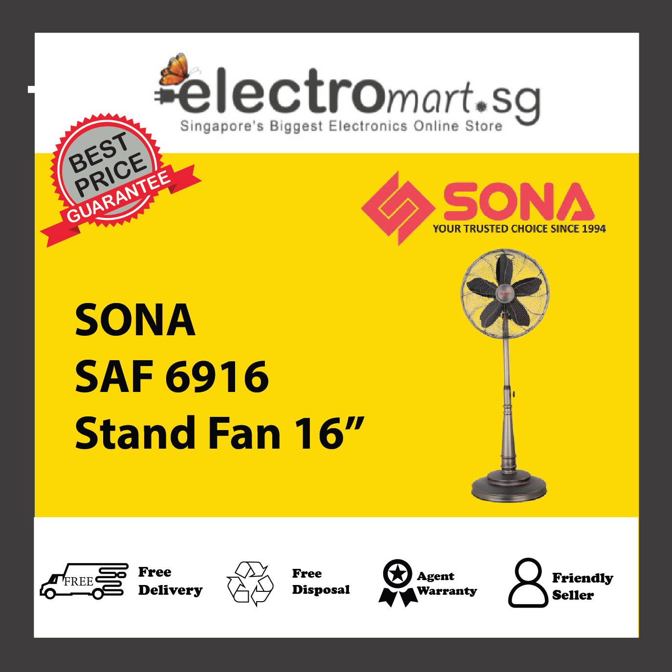 SONA SAF 6916 Stand Fan 16”