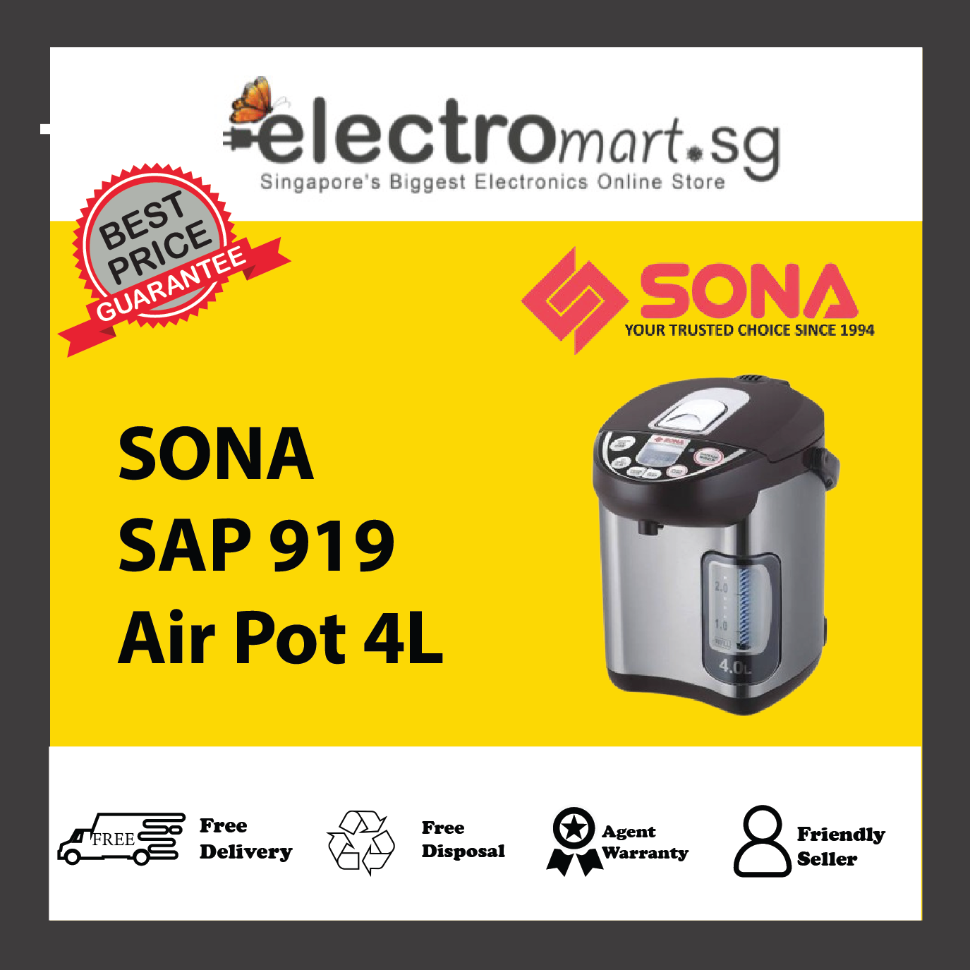 SONA SAP 919 Non-Stick Coated Air Pot 4L