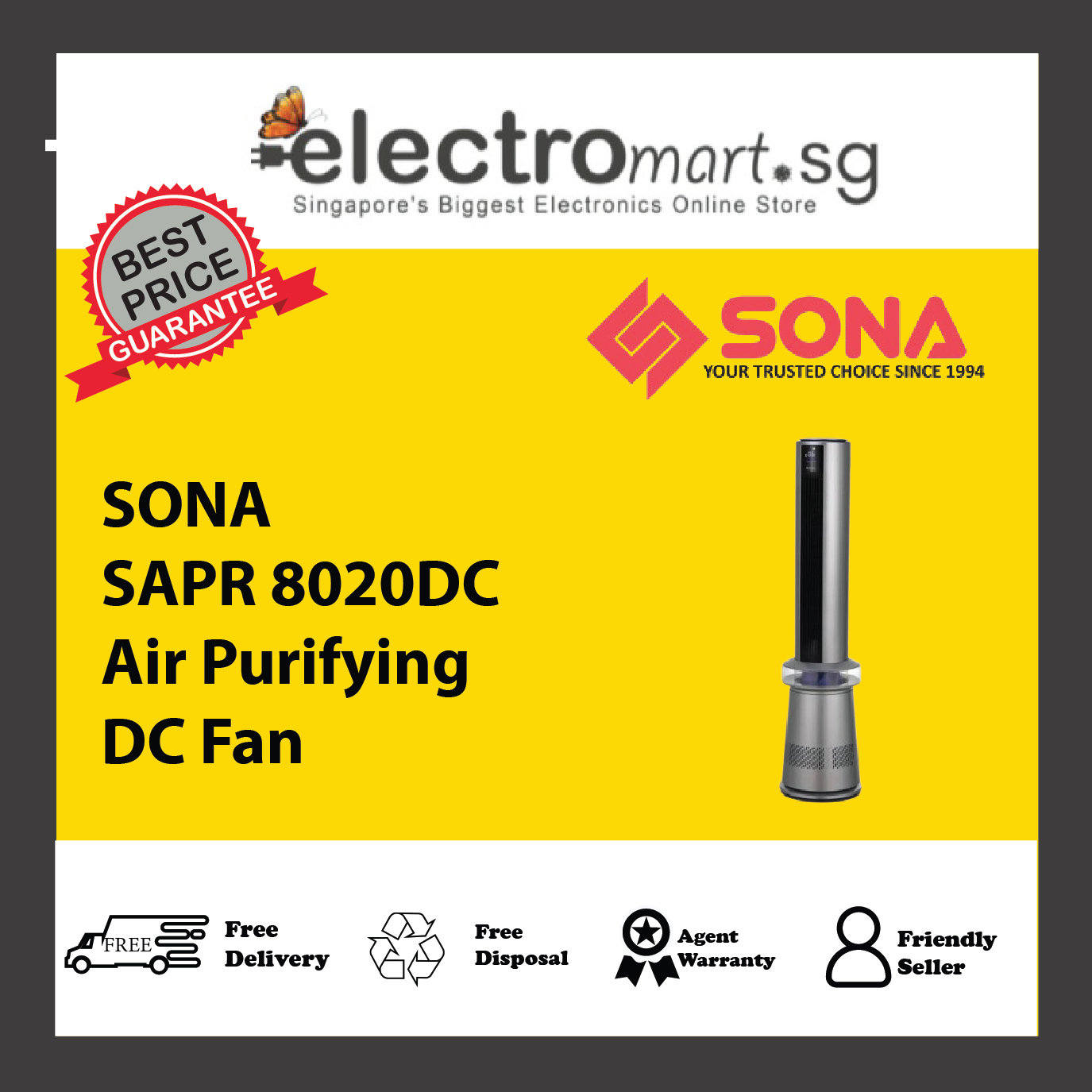 SONA SAPR 8020DC Air Purifying DC Fan