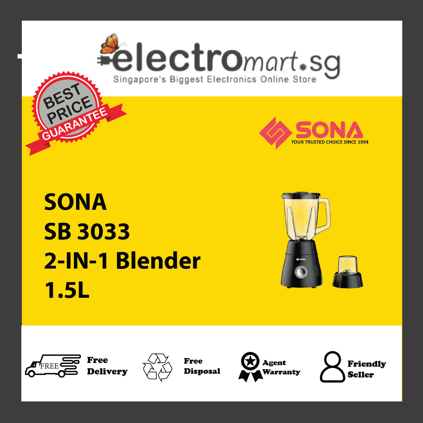SONA SB 3033 2-IN-1 Blender 1.5L
