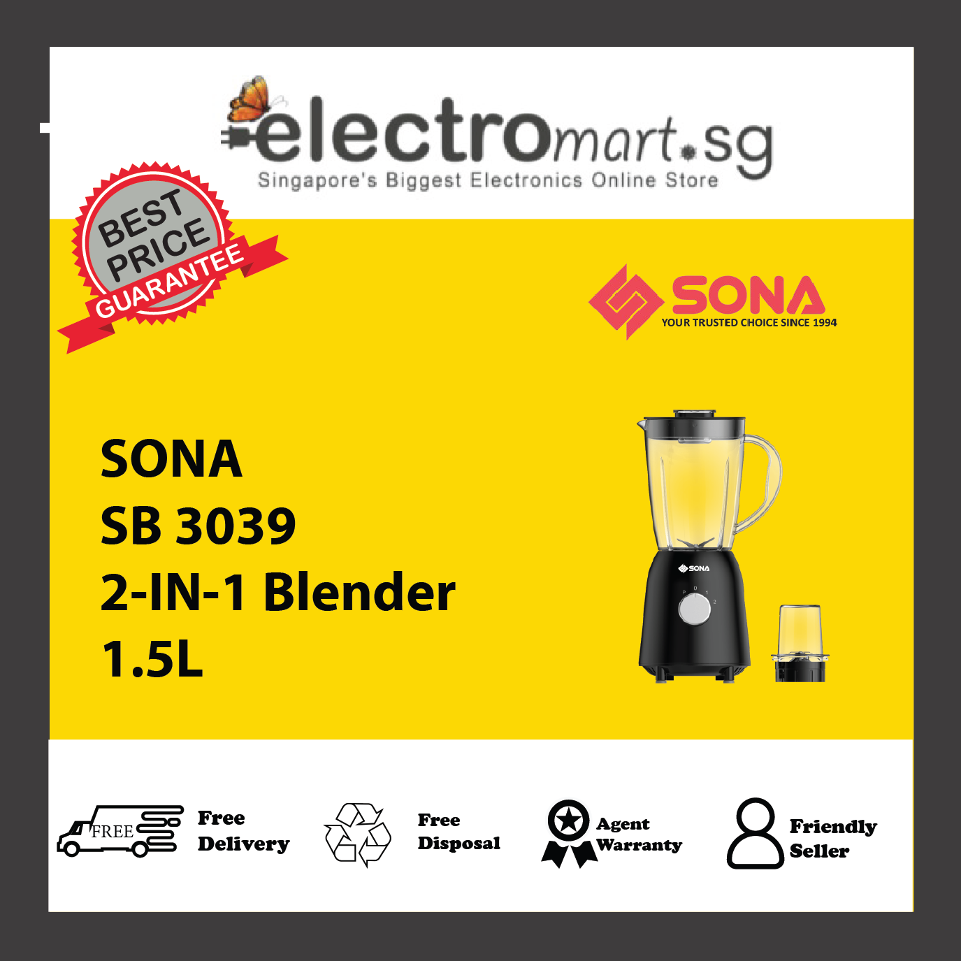 SONA SB 3039 2-IN-1 Blender 1.5L