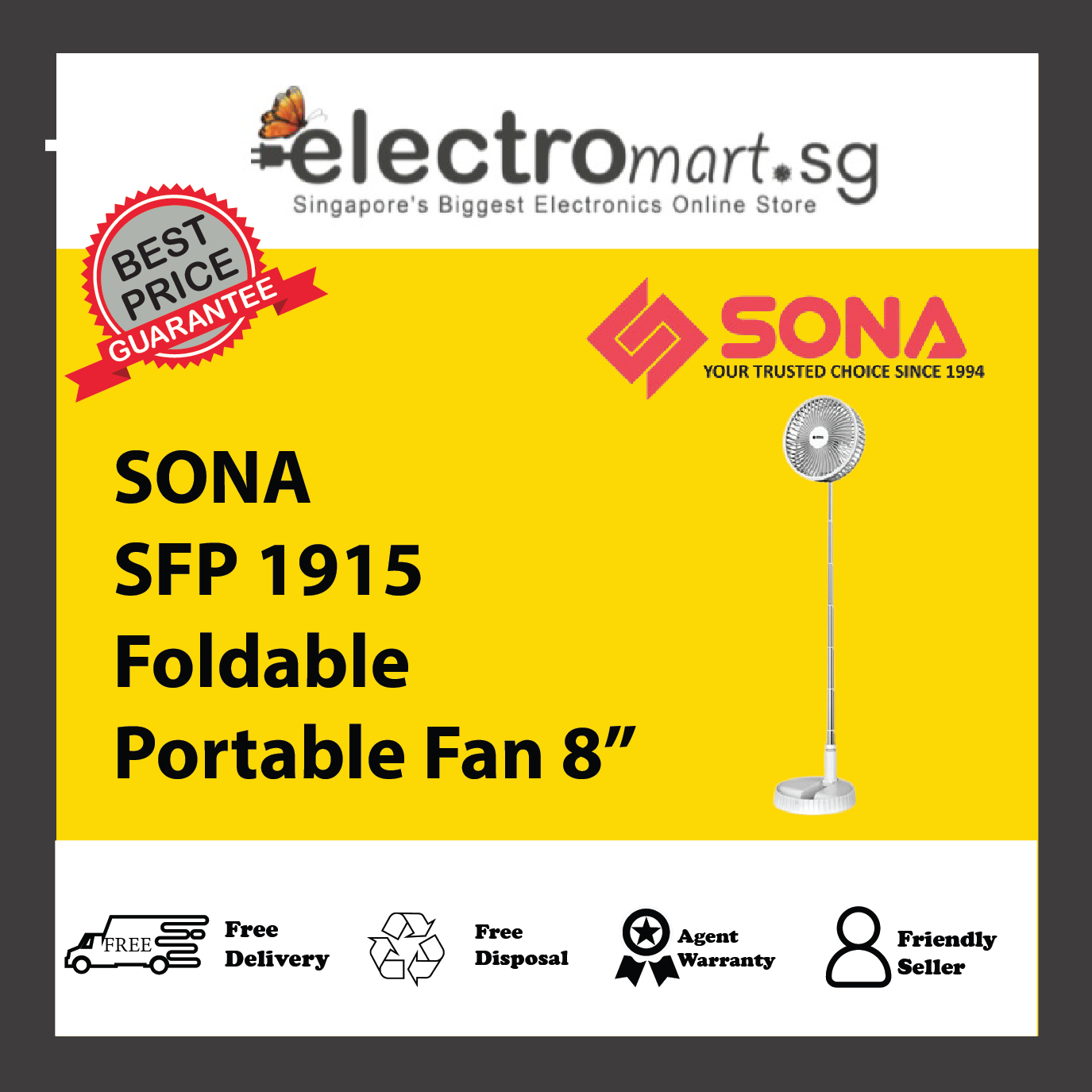 SONA SFP 1915 Foldable Portable Fan 8”