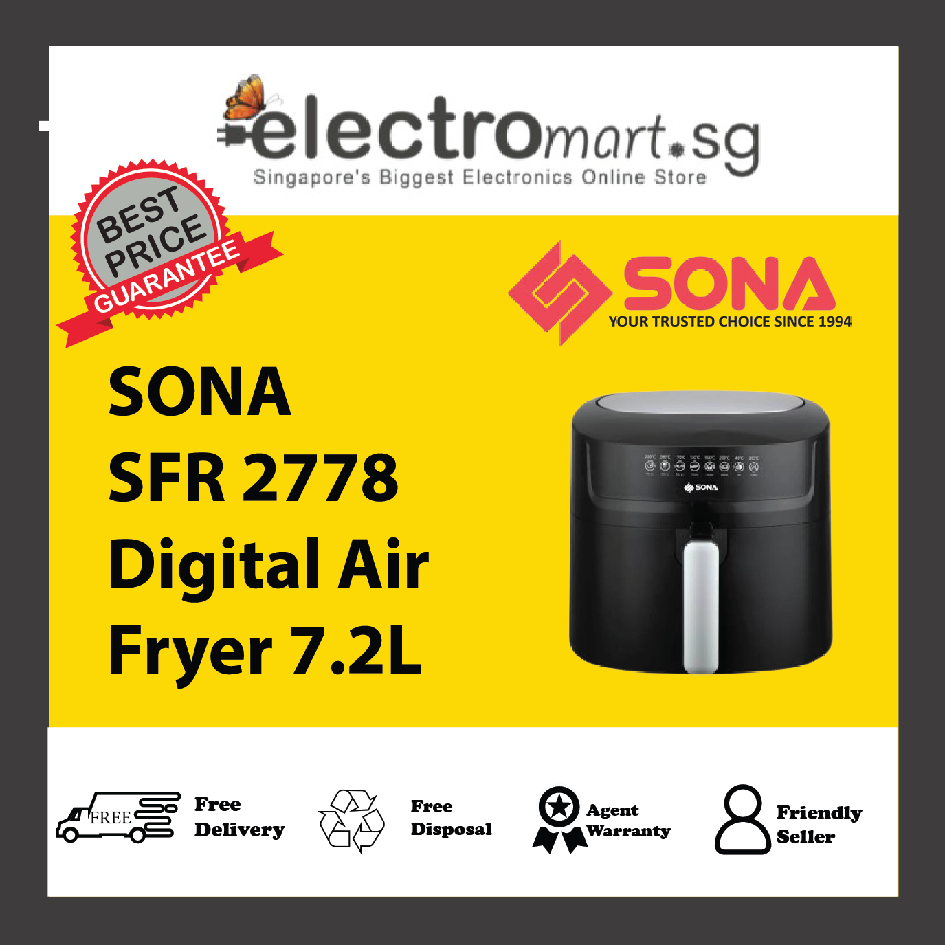 SONA SFR 2778 Digital Air Fryer 7.2L