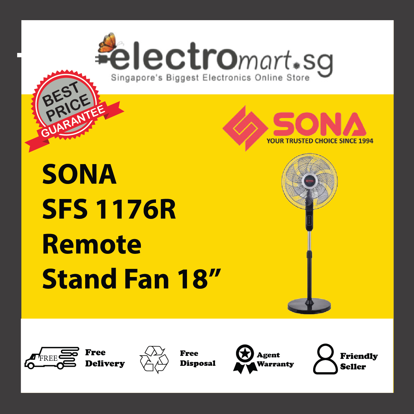 SONA SFS 1176R Remote Stand Fan 18”