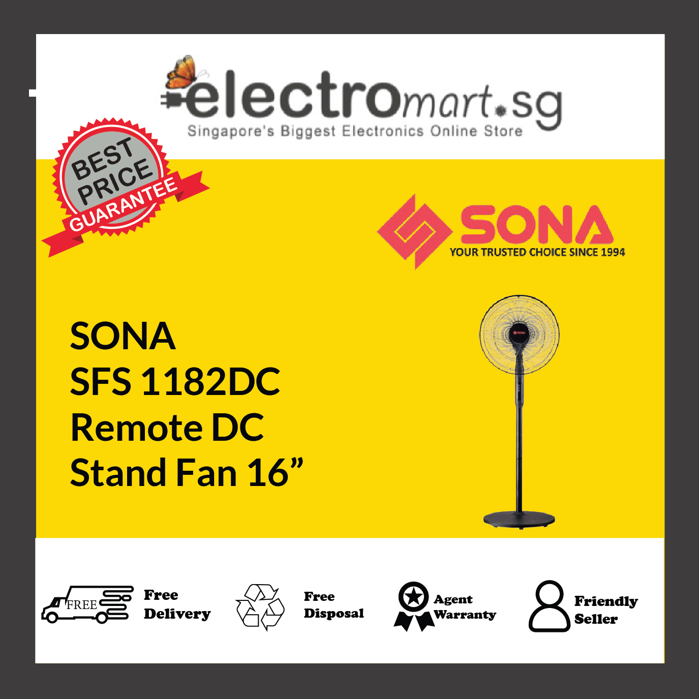 SONA SFS 1182DC 3-In-1 Remote DC Stand Fan 16"