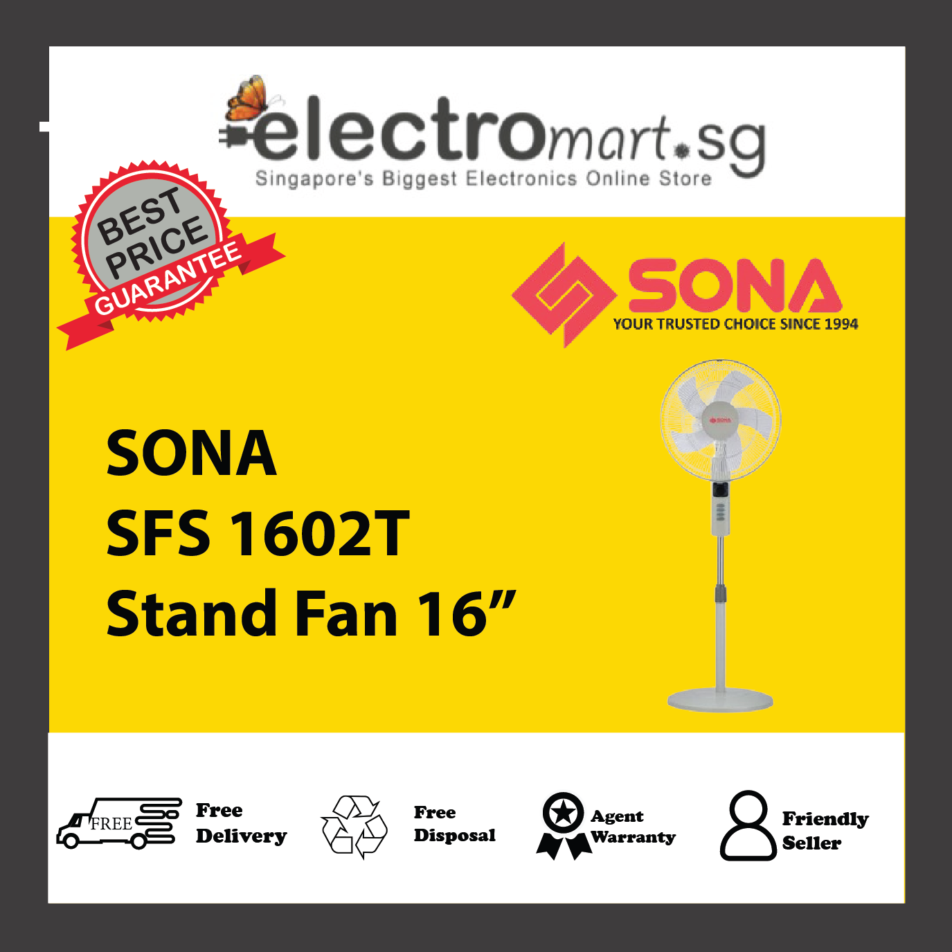 SONA SFS 1602T Stand Fan 16”