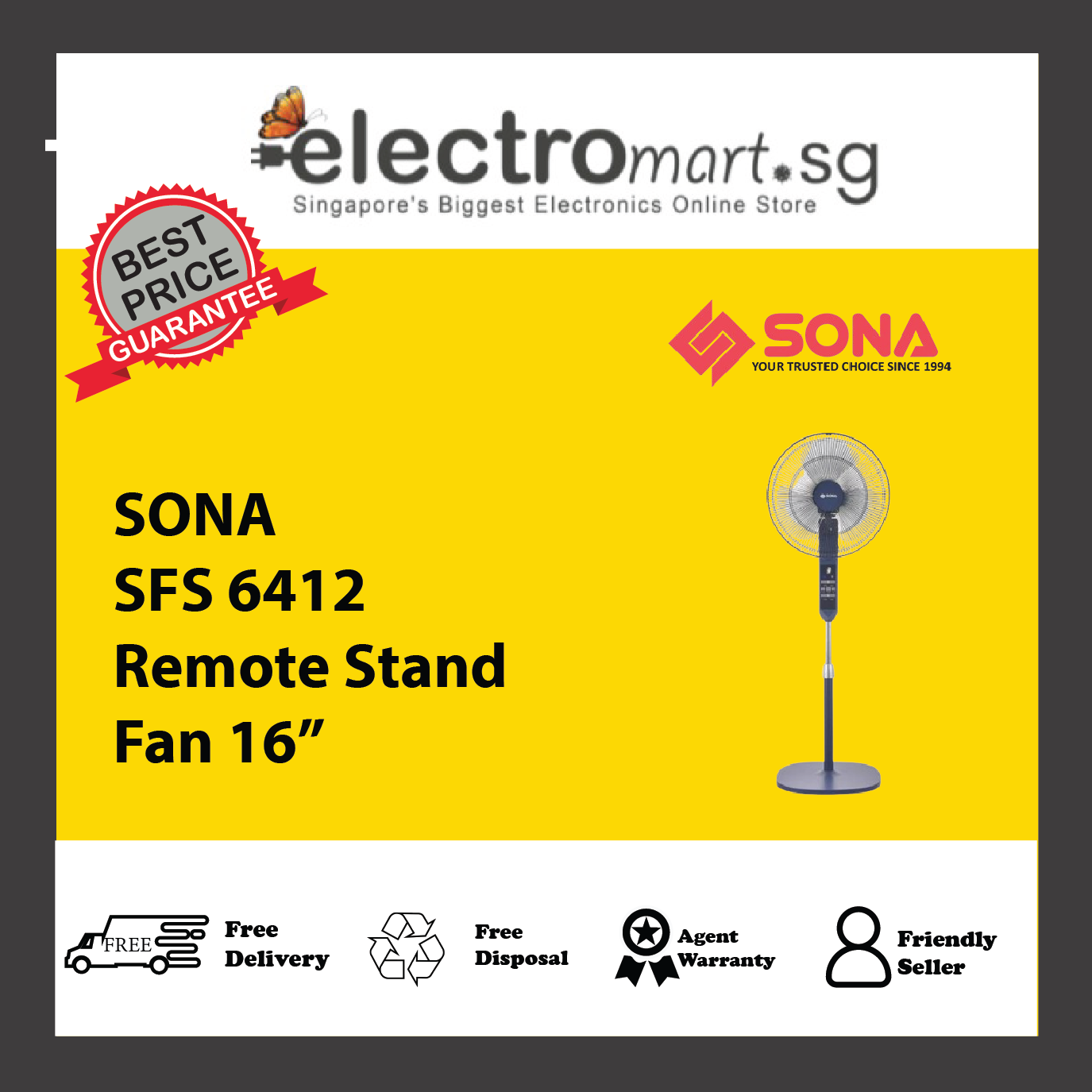 SONA SFS 6412 Remote Stand Fan 16”