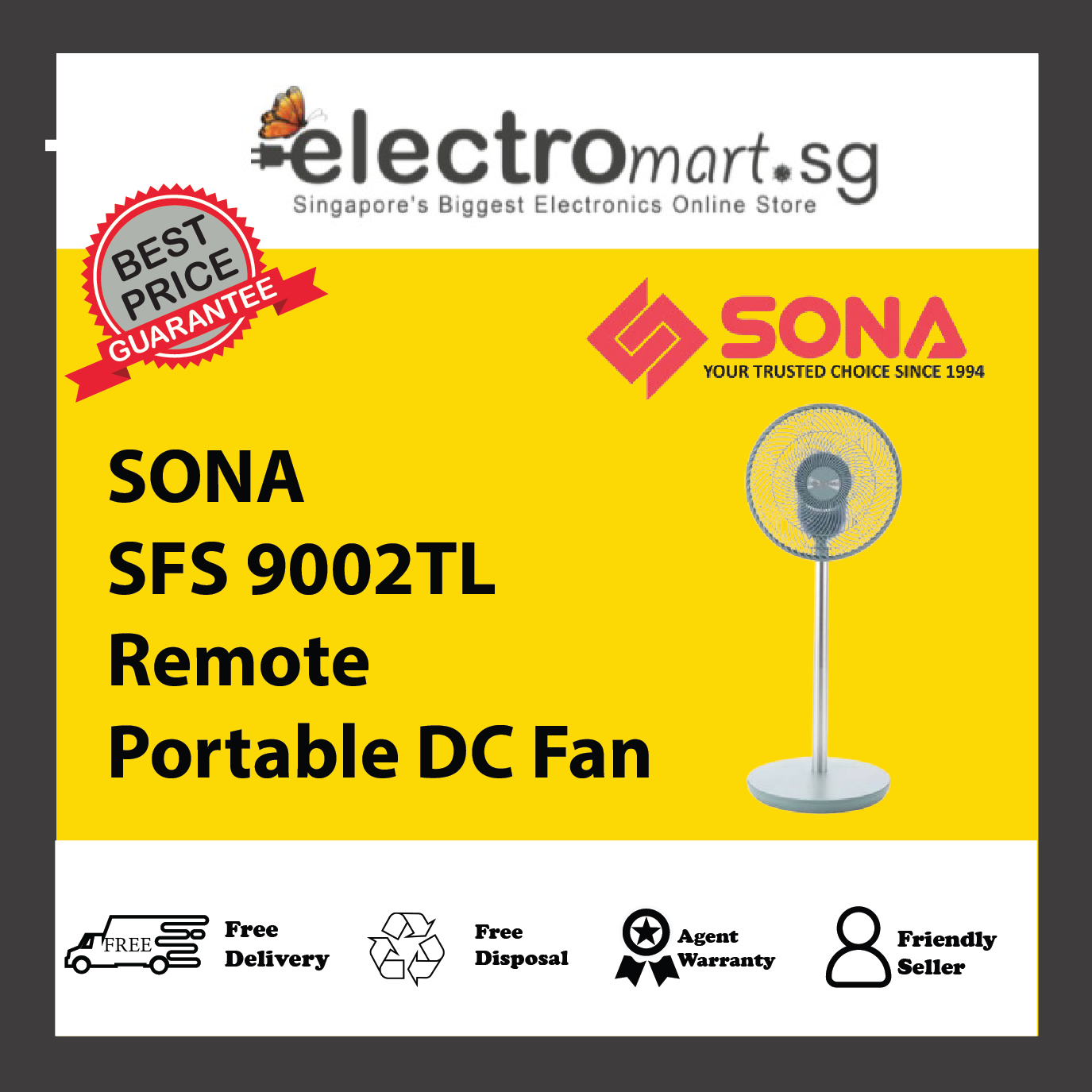 SONA SFS 9002TL 3 -In-1 Remote Portable DC Fan 12"