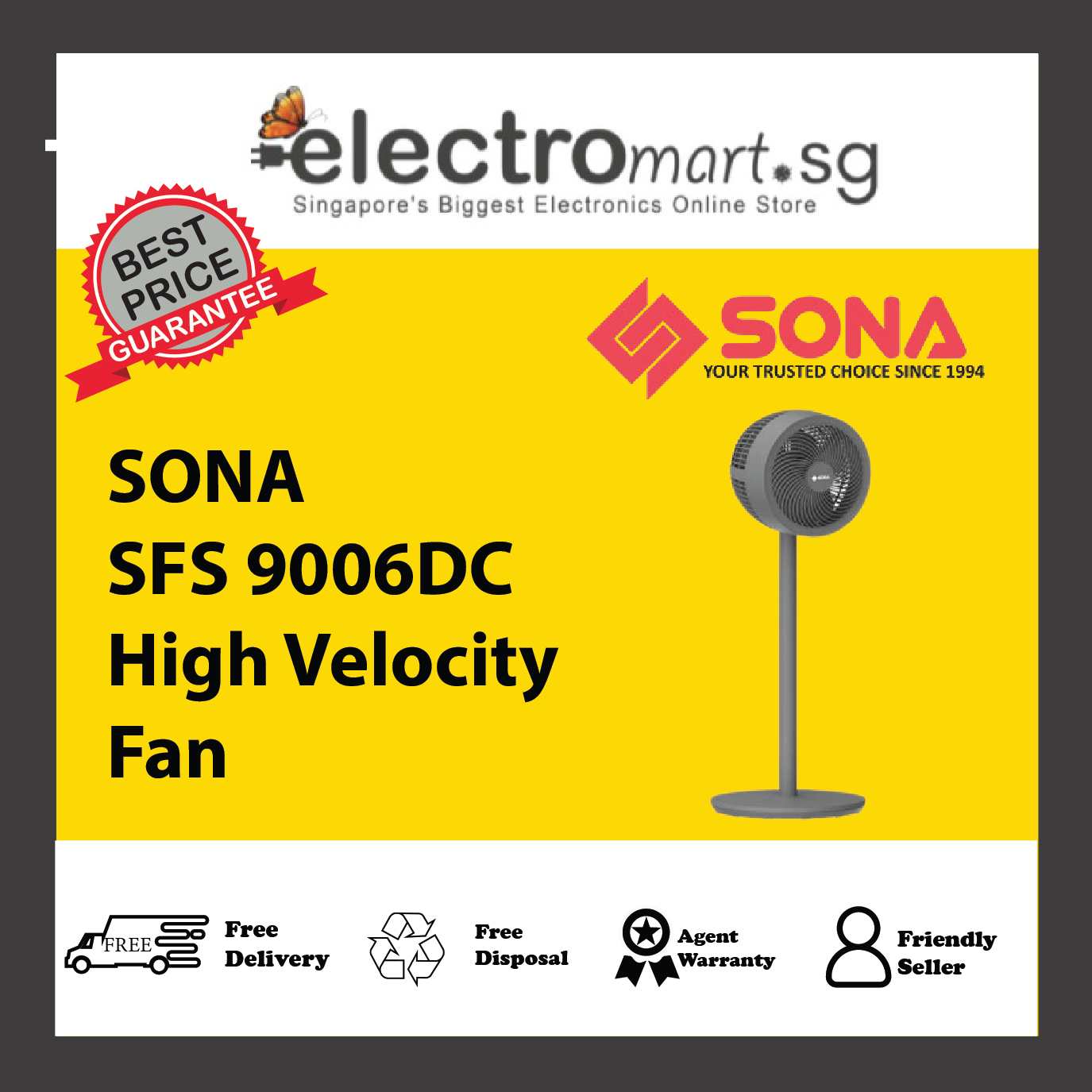 SONA SFS 9006DC 3 -In-1 DC High Velocity Fan 9"