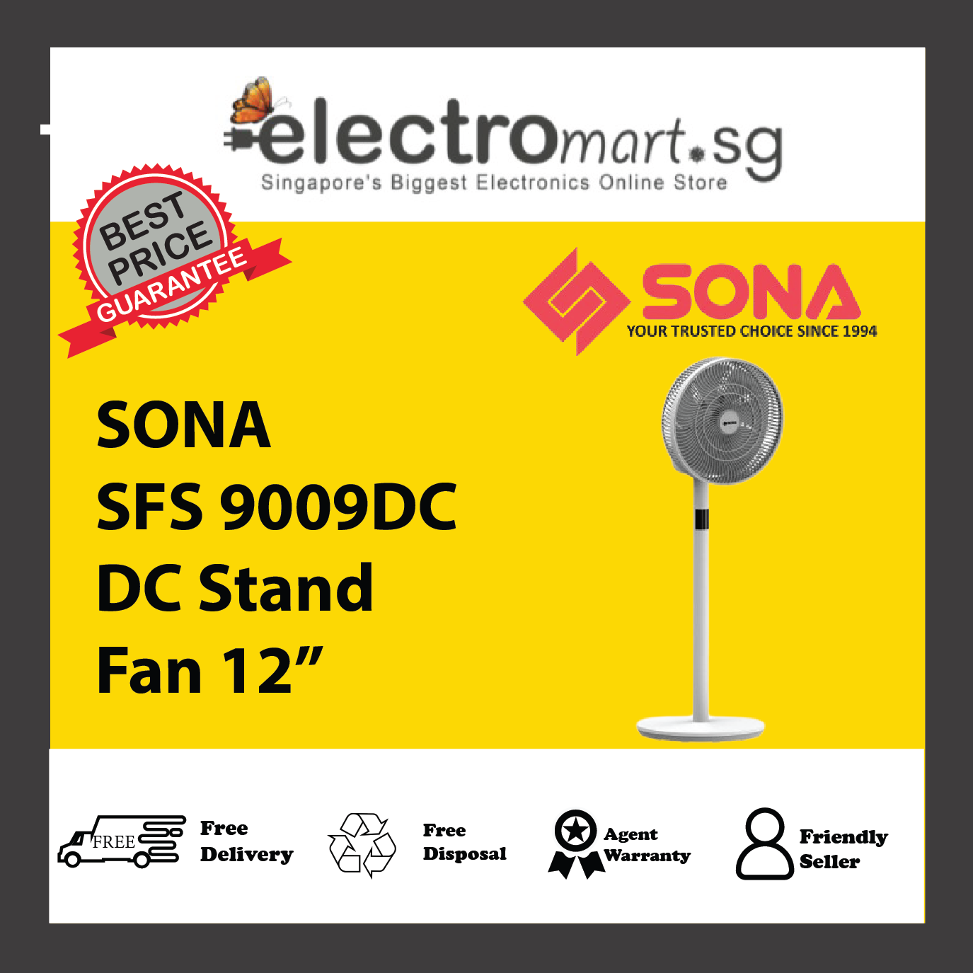 SONA SFS 9009DC 3 -In-1 DC Stand Fan 12"