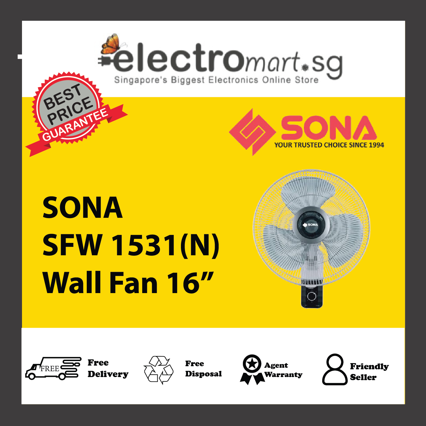 SONA SFW 1531(N) Wall Fan 16”