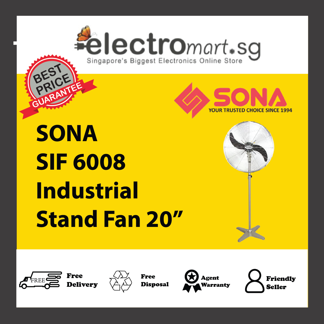 SONA SIF 6008 Industrial Stand Fan 20”