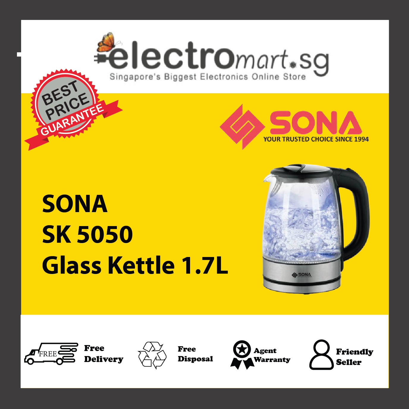 SONA SK 5050 Glass Kettle 1.7L