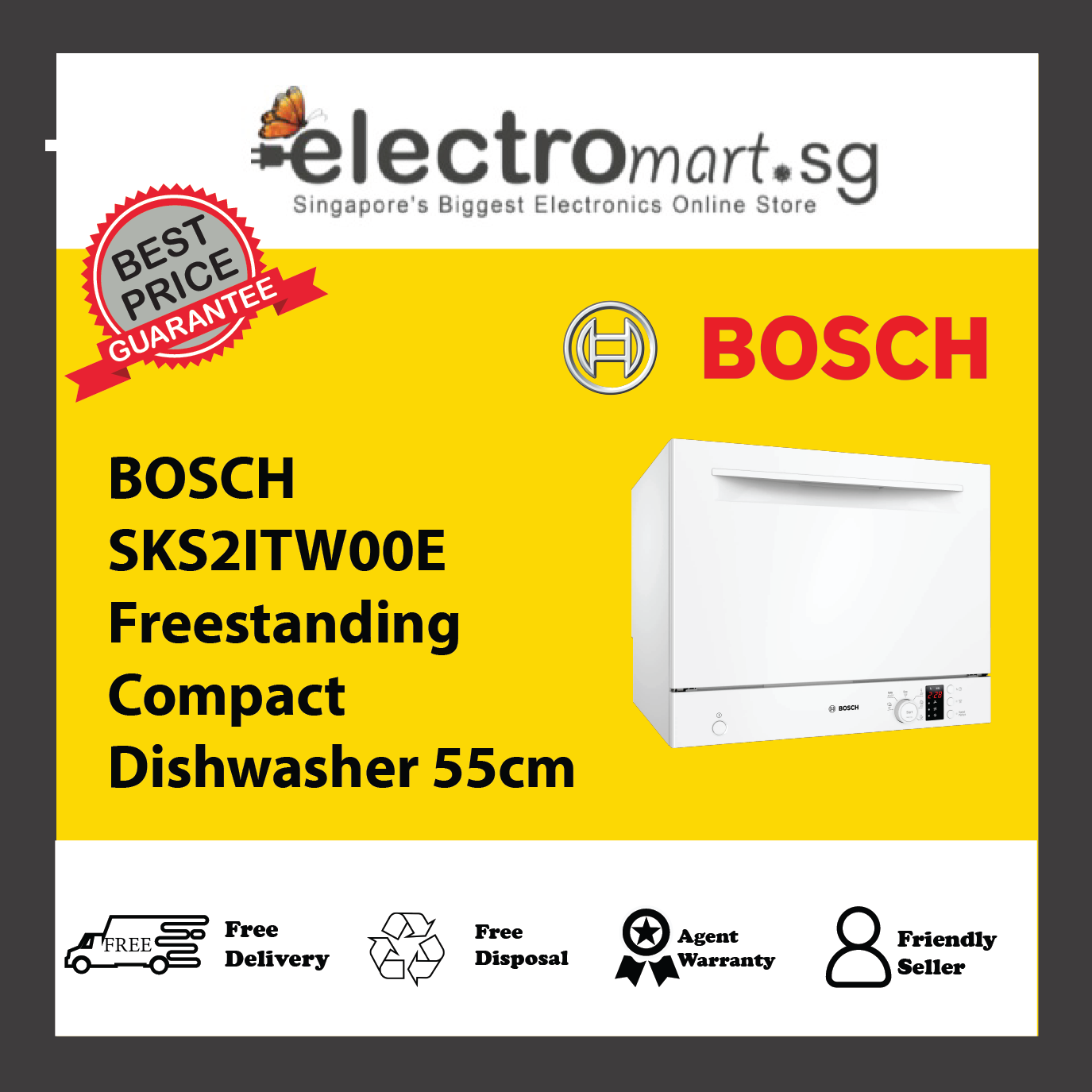 BOSCH SKS2ITW00E Freestanding Compact Dishwasher 55cm
