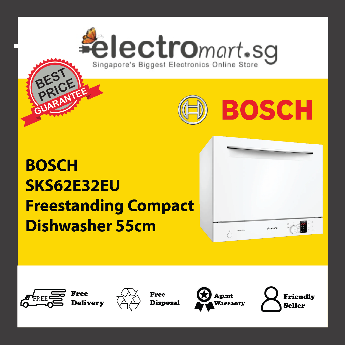 BOSCH SKS62E32EU Series 4 Freestanding Compact Dishwasher 55cm