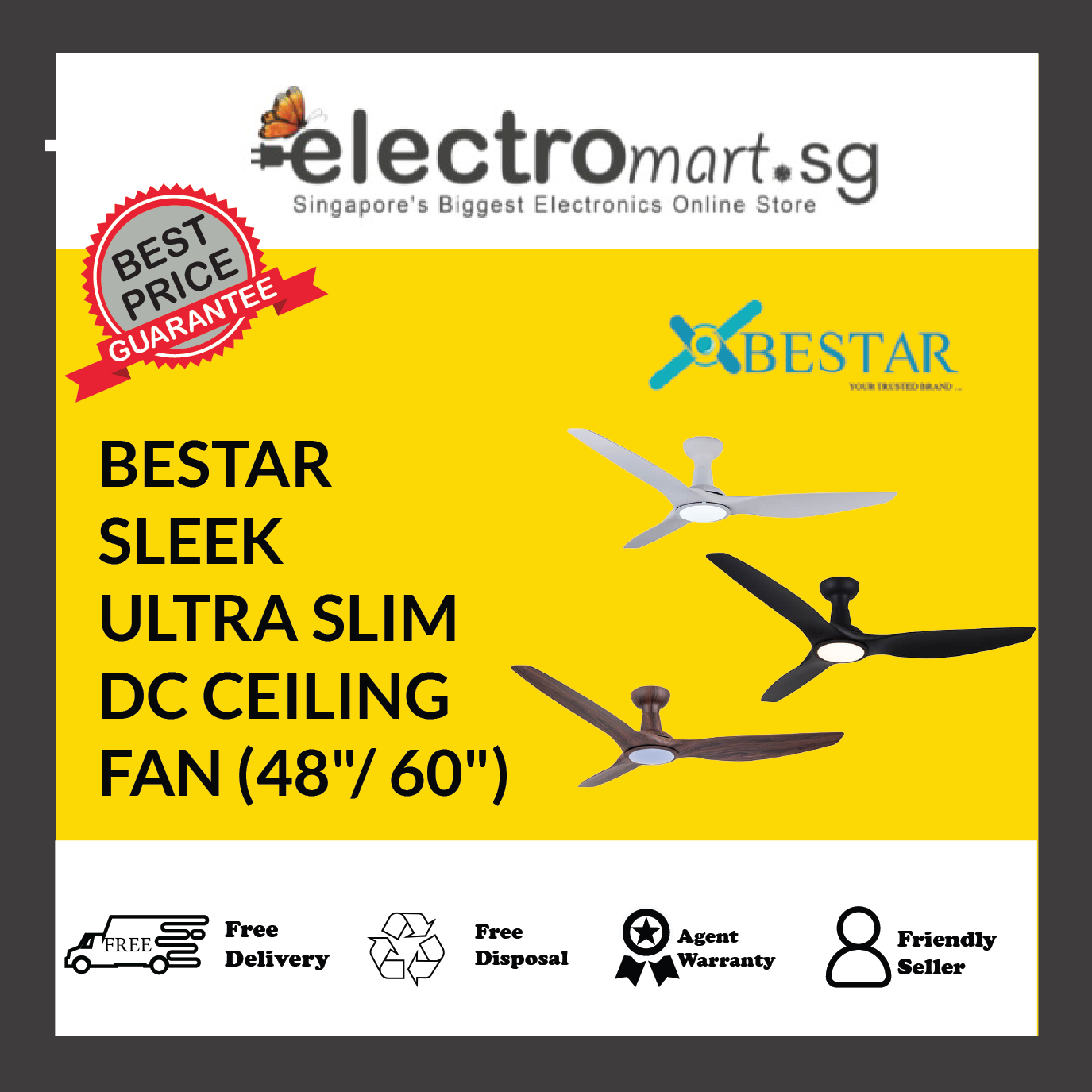 BESTAR SLEEK 48"/60” Ceiling Fan