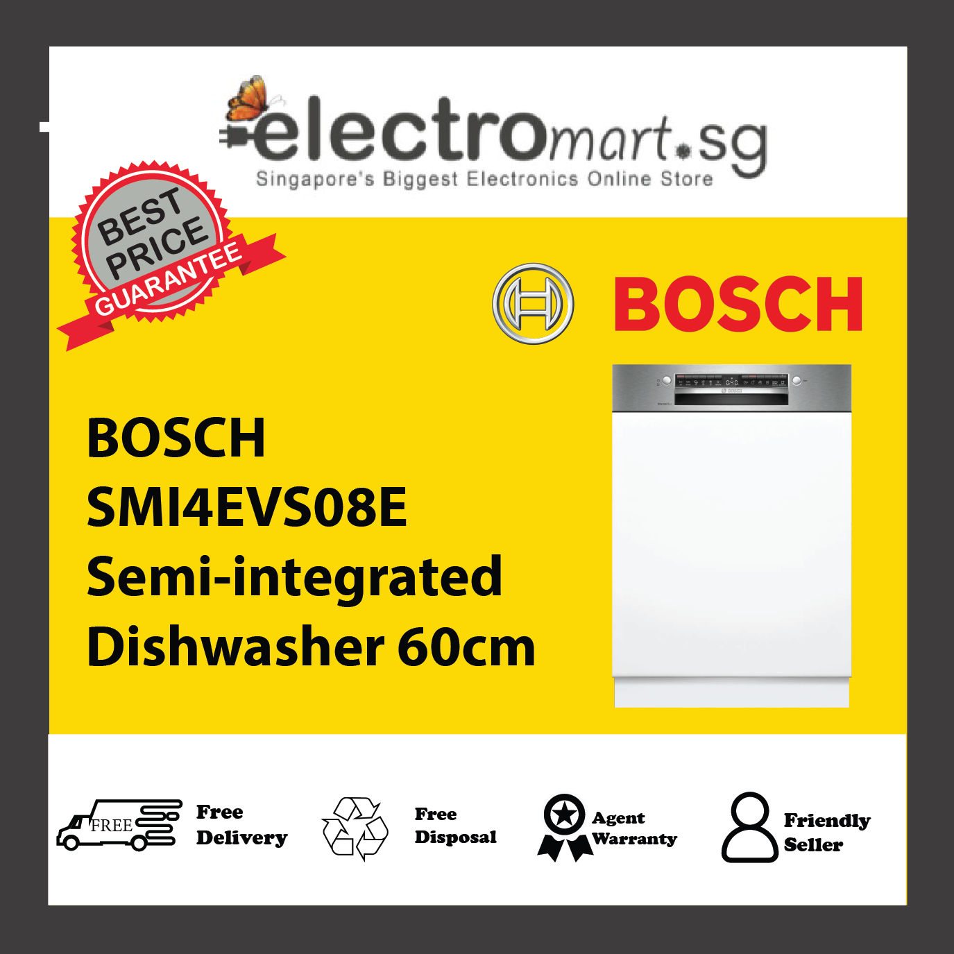 BOSCH SMI4EVS08E Series 4 semi-integrated dishwasher 60cm Brushed steel