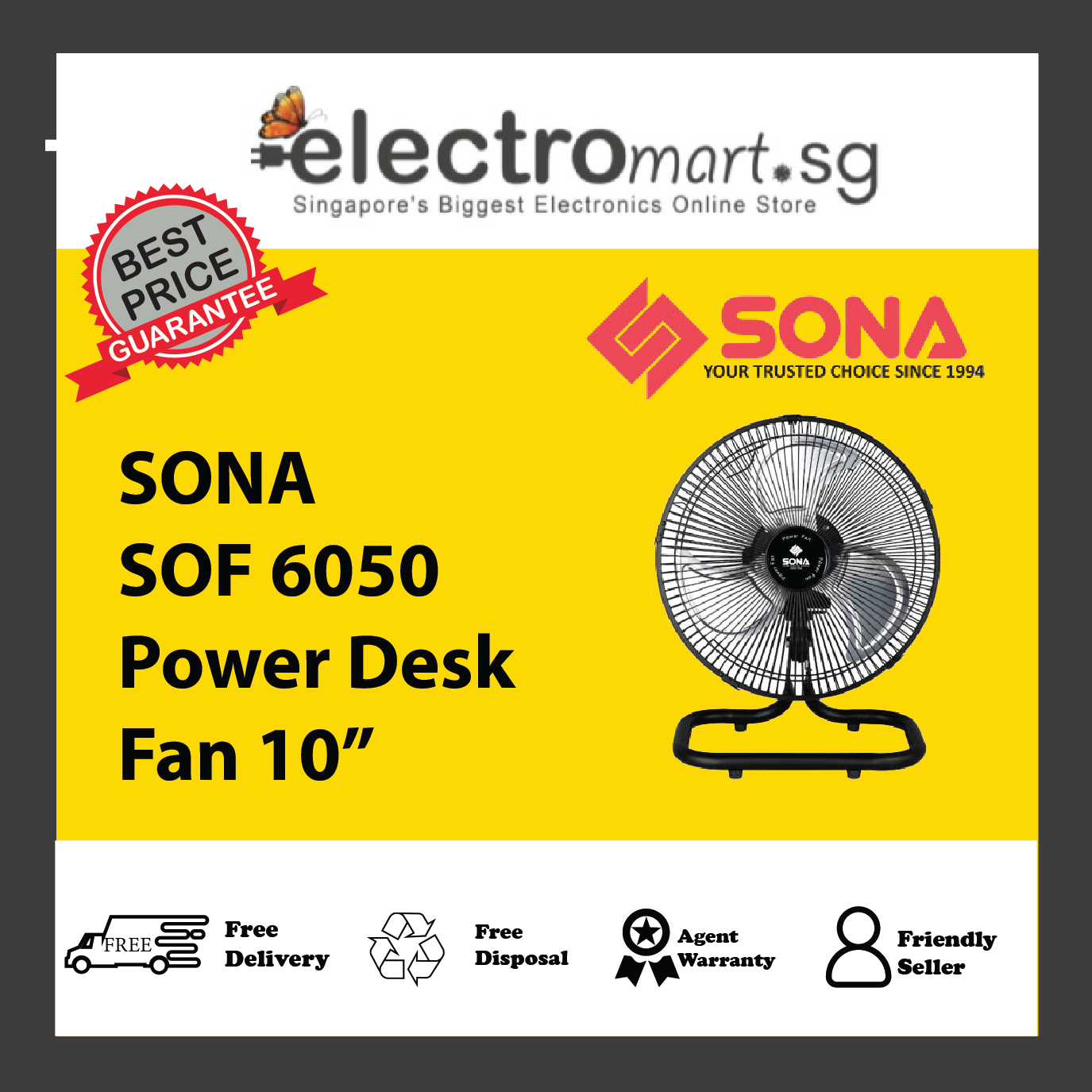 SONA SOF 6050 Power Desk Fan 10”