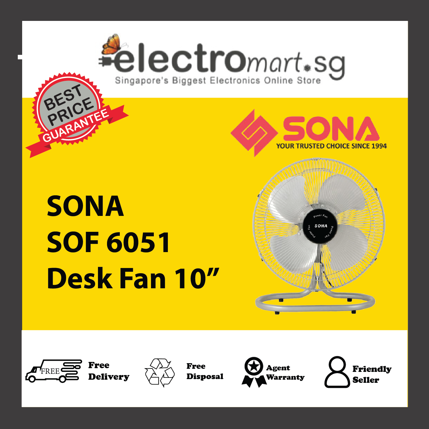 SONA SOF 6051 Desk Fan 10”