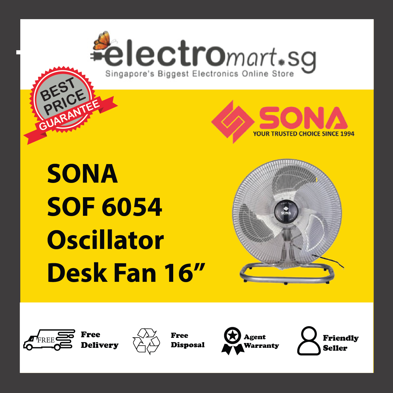 SONA SOF 6054 Oscillator Desk Fan 16”