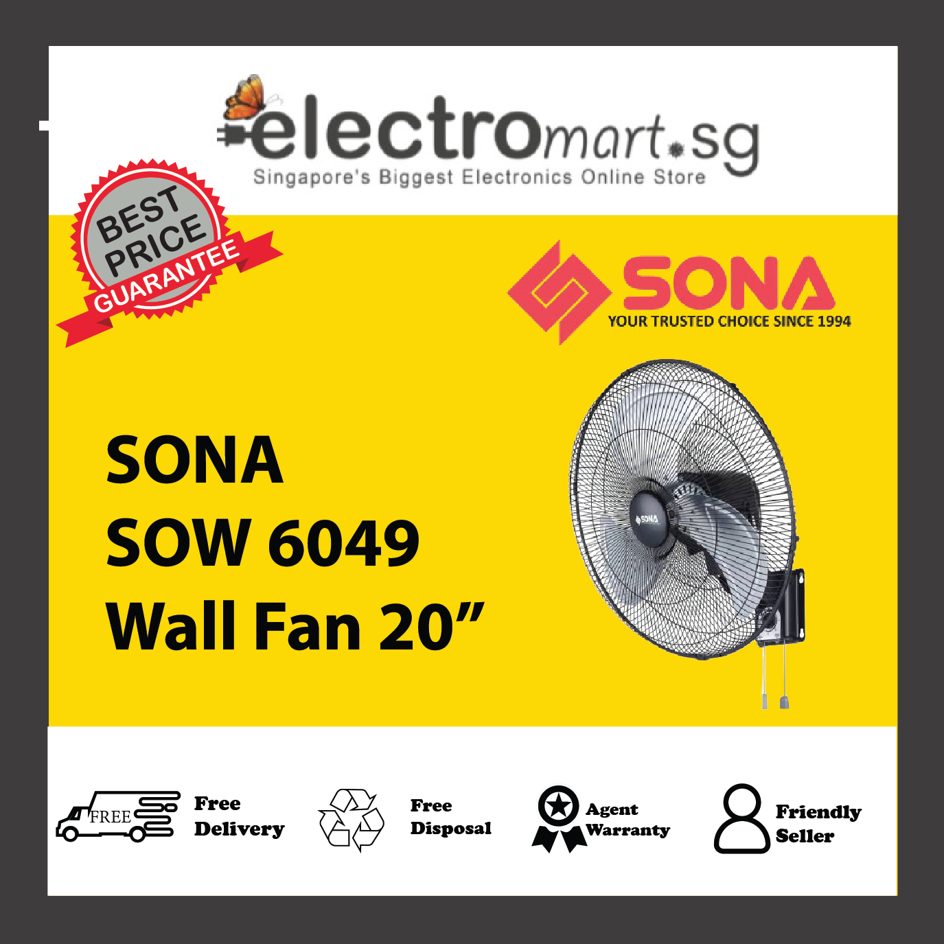 SONA SOW 6049 Power Wall Fan 20”