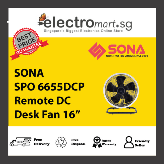 SONA SPO 6655DCP Remote DC Desk Fan 16”