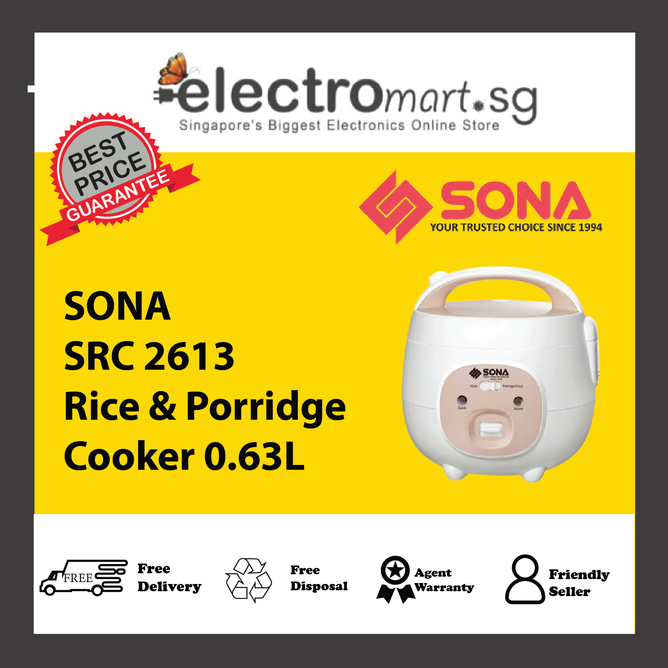 SONA SRC 2613 Rice & Porridge Cooker 0.63L