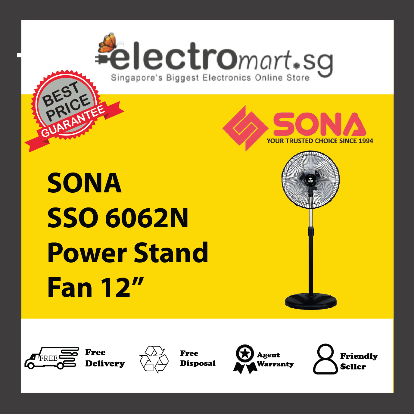 SONA SSO 6062N Power Stand Fan 12”