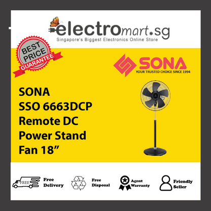 SONA SSO 6663DCP Remote DC Power Stand Fan 18”