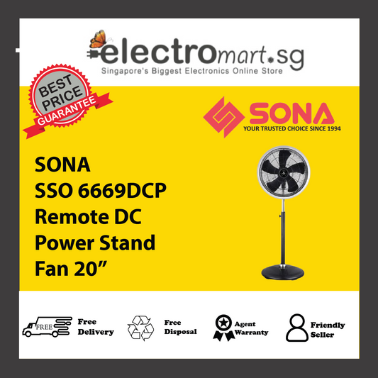 SONA SSO 6669DCP Remote DC Power Stand Fan 20”