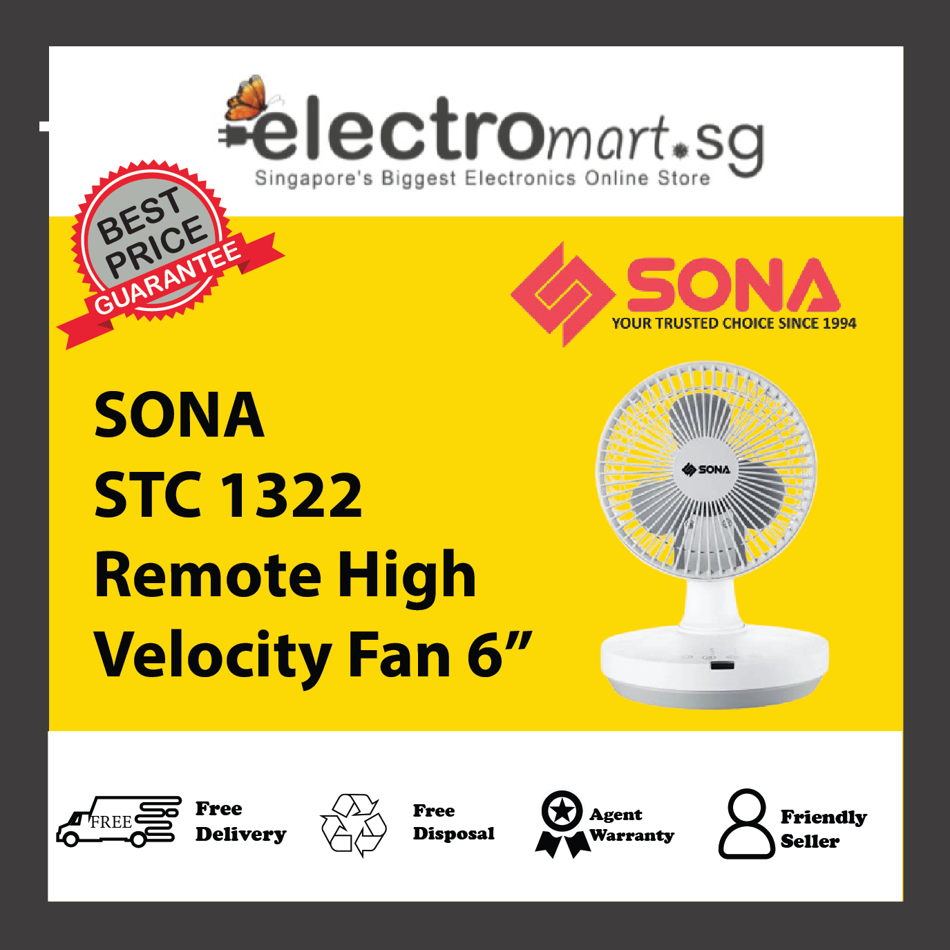 SONA STC 1322 Remote High Velocity Fan 6”