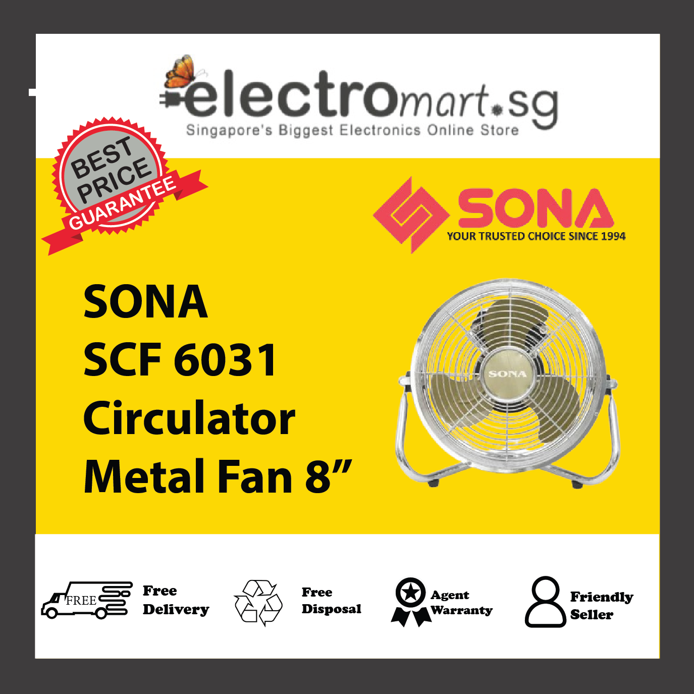 SONA SCF 6031 Circulator Metal Fan 8”