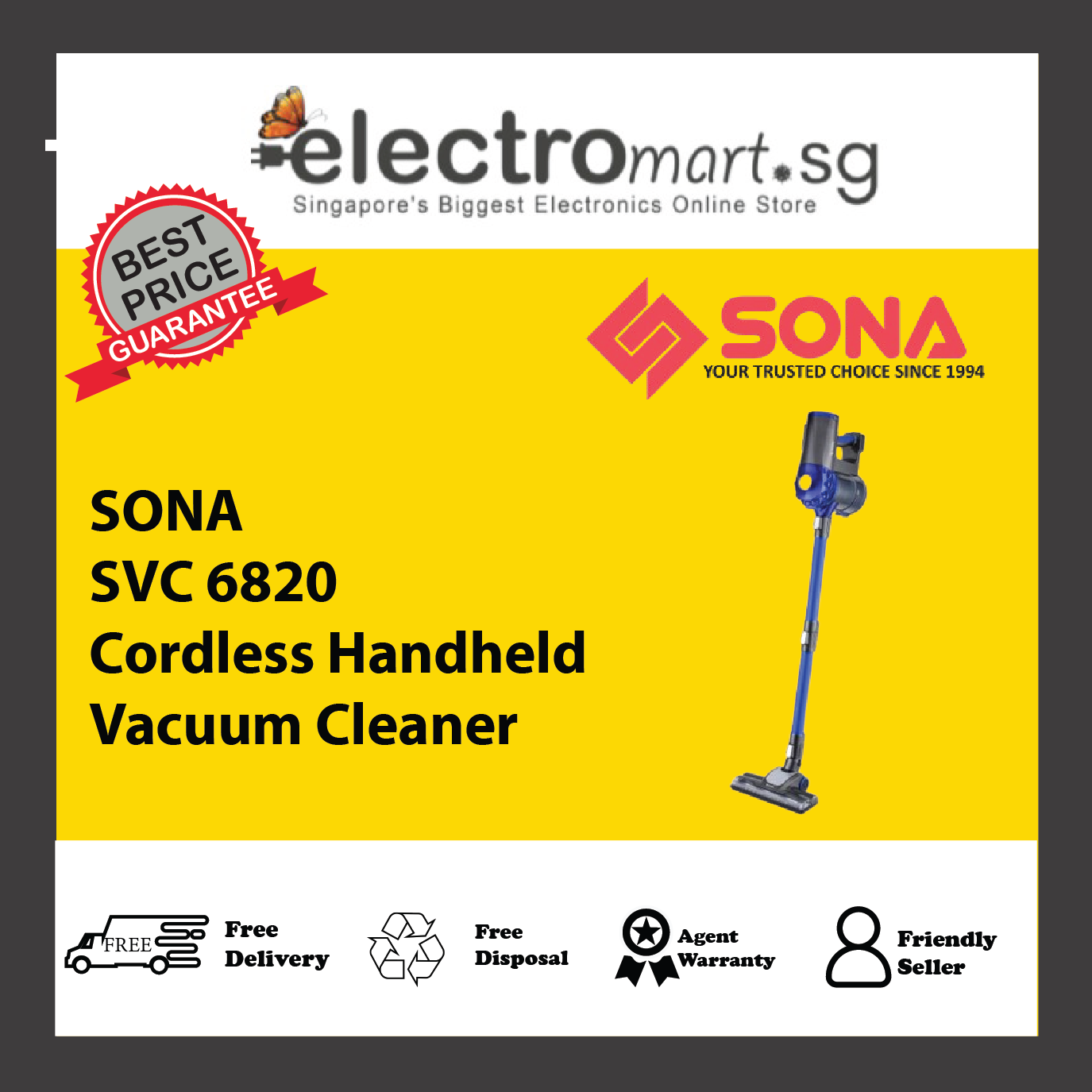 SONA SVC 6820 Cordless Handheld Vacuum Cleaner