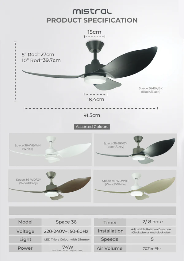 (Installation Available) Mistral Ceiling Fan Space 36 / 46 / 54 PROMO 1st May - 31st May 2026