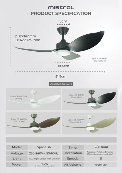 (Installation Available) Mistral Ceiling Fan Space 36 / 46 / 54 PROMO 1st May - 31st May 2026