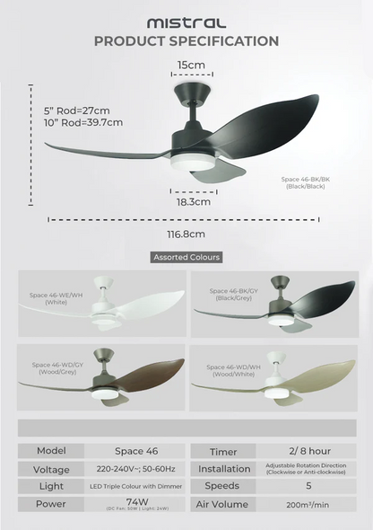 (Installation Available) Mistral Ceiling Fan Space 36 / 46 / 54 PROMO 1st May - 31st May 2026