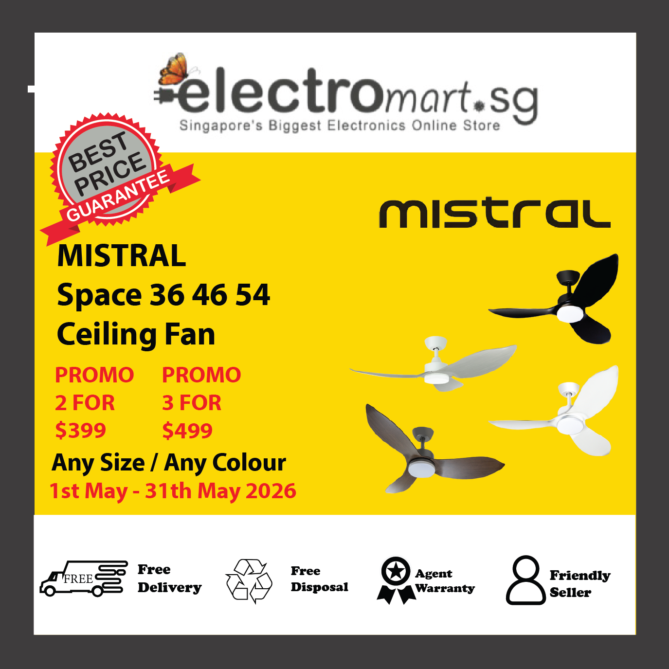 (Installation Available) Mistral Ceiling Fan Space 36 / 46 / 54 PROMO 1st May - 31st May 2026