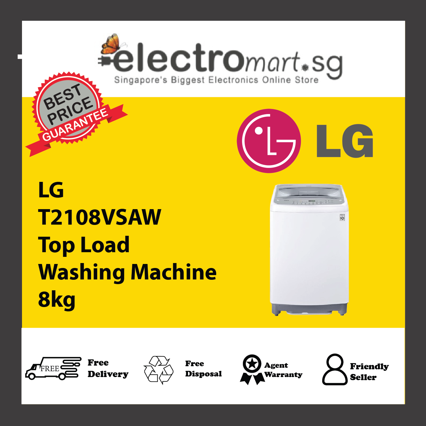 LG T2108VSAW Top Load Washing Machine 8kg