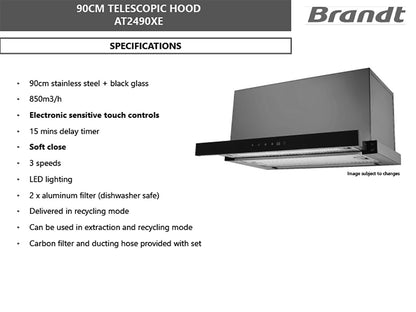 BRANDT AT2490XE Telescopic Hood 90cm