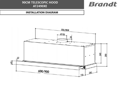 BRANDT AT2490XE Telescopic Hood 90cm