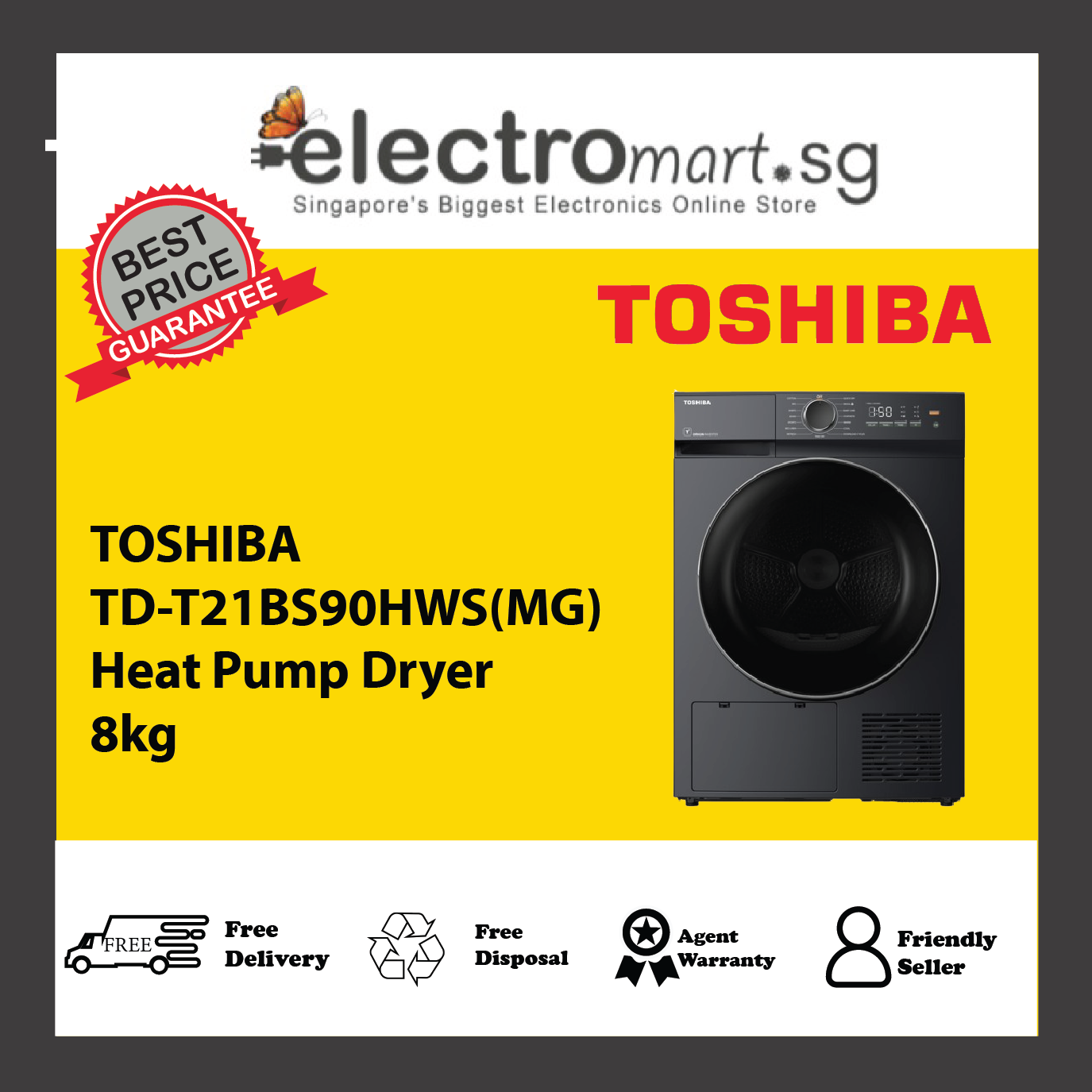 TOSHIBA TD-T21BS90HWS(MG) Heat Pump Dryer 8kg