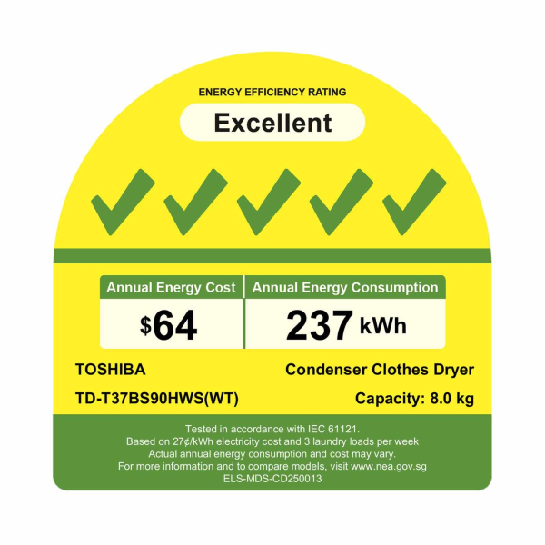 TOSHIBA TD-T37BS90HWS(WT) Heat Pump Dryer 8kg