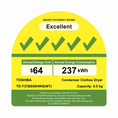 TOSHIBA TD-T37BS90HWS(WT) Heat Pump Dryer 8kg