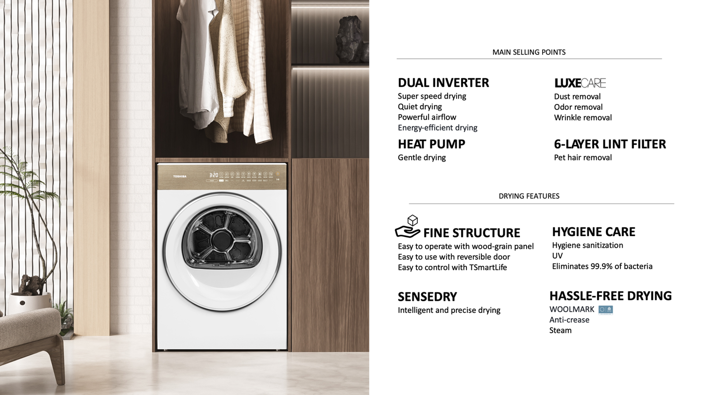 TOSHIBA TD-T37BS90HWS(WT) Heat Pump Dryer 8kg