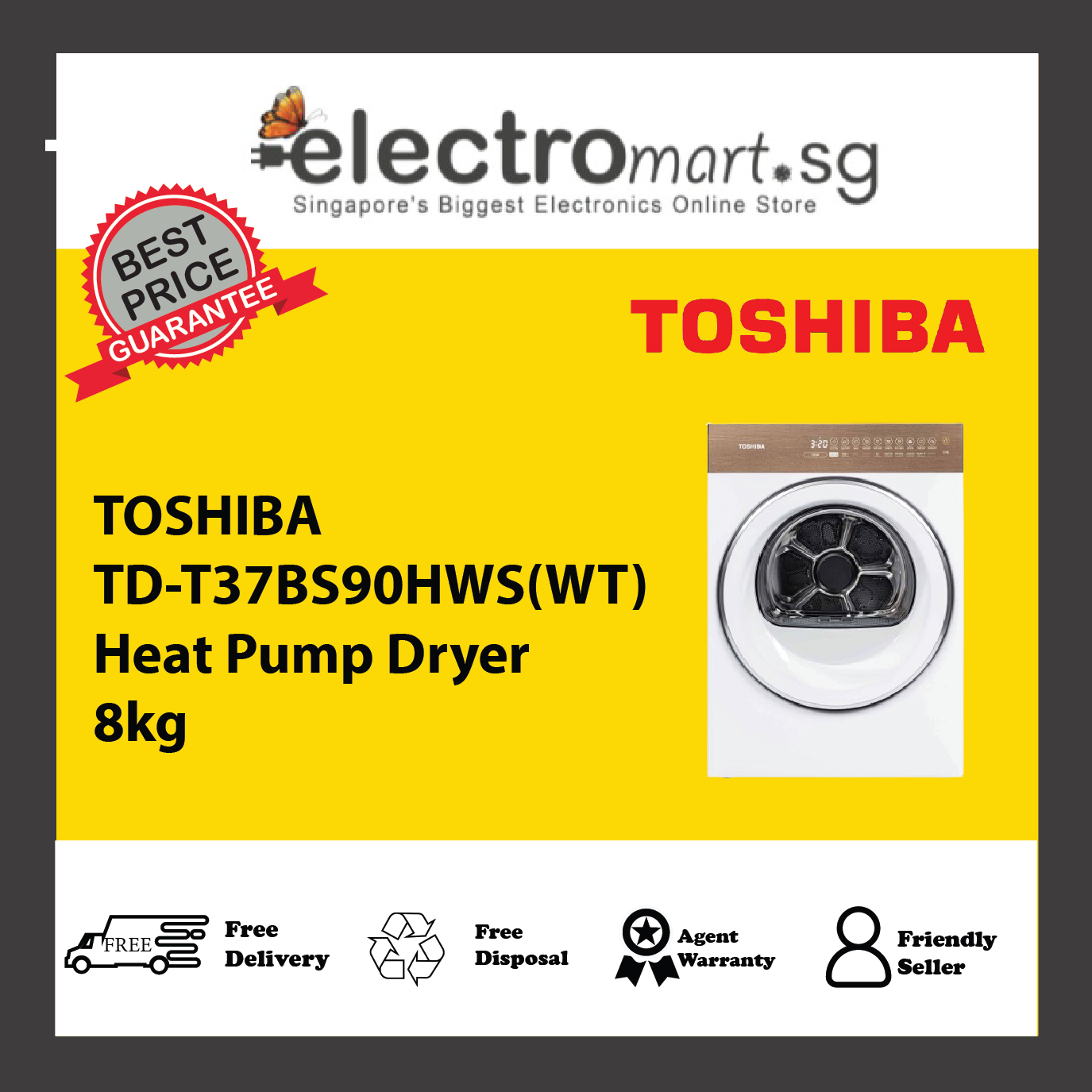 TOSHIBA TD-T37BS90HWS(WT) Heat Pump Dryer 8kg