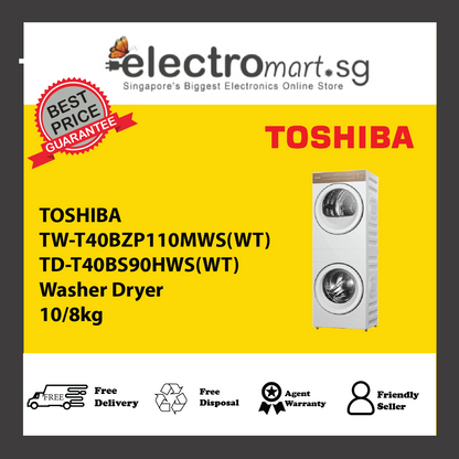 Toshiba TW-T40BZP110MWS(WT)+TD-T40BS90HWS(WT) Frontload Washer/Dryer Station 10/8kg