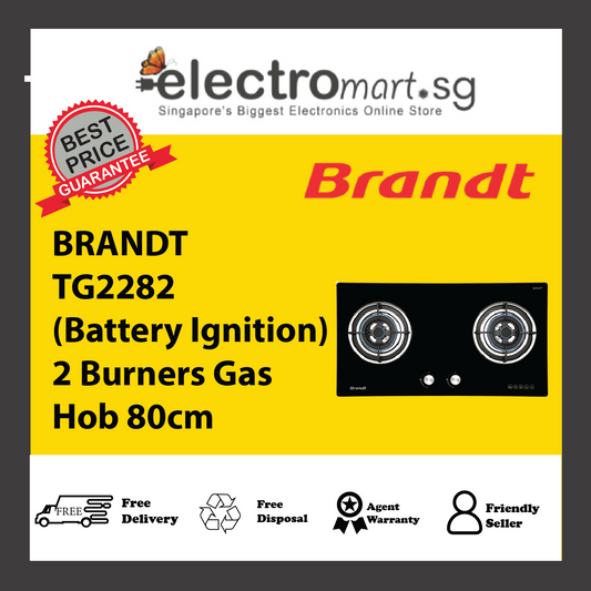 BRANDT TG2282BBP/BBL (Battery Ignition) 2 Burners Gas Hob 80cm