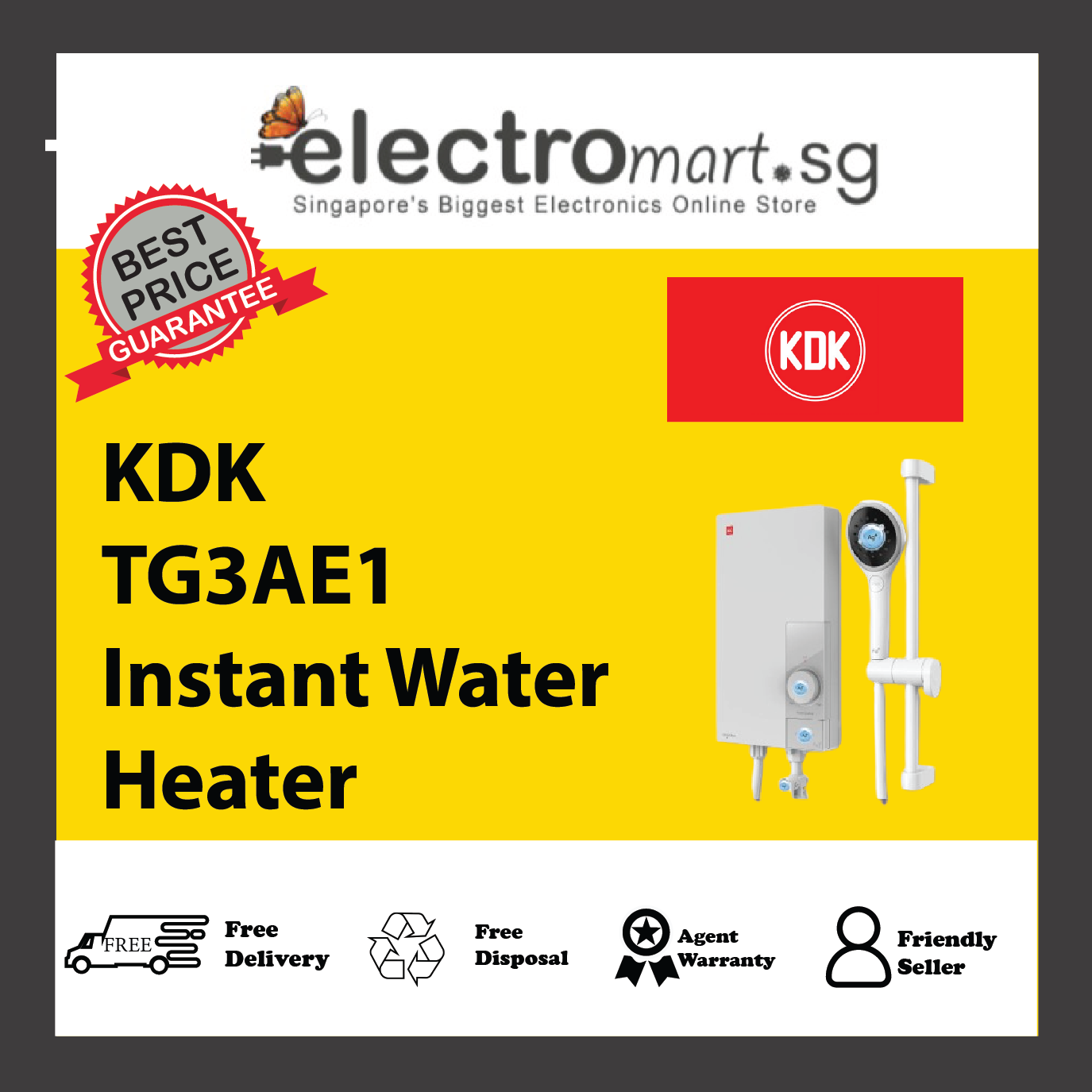 KDK TG3AE1 Instant Water Heater with Iconic Corner Control